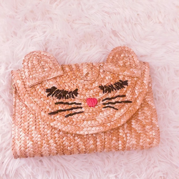 Rare wicker straw cat envelope clutch with 3D ears - Picture 11 of 11